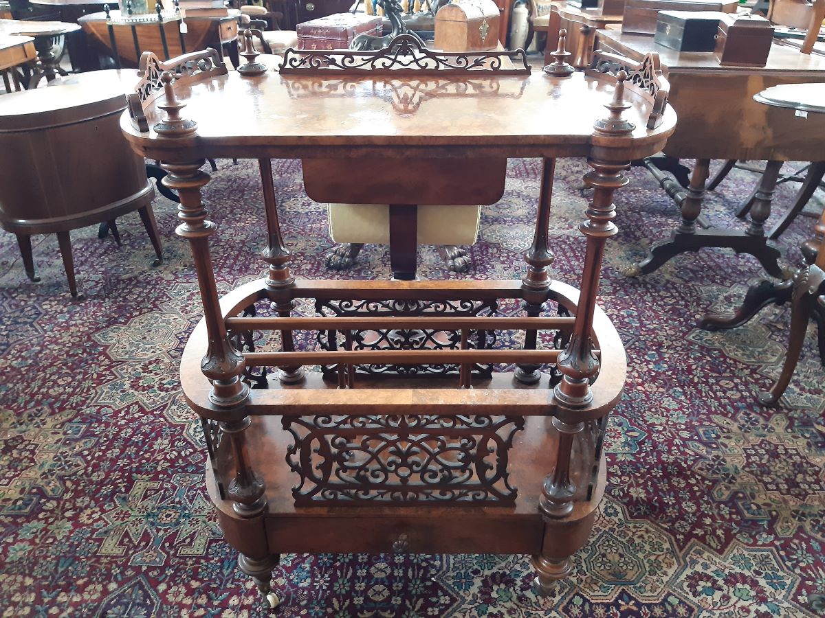 Early Victorian Burr Walnut Canterbury Whatnot